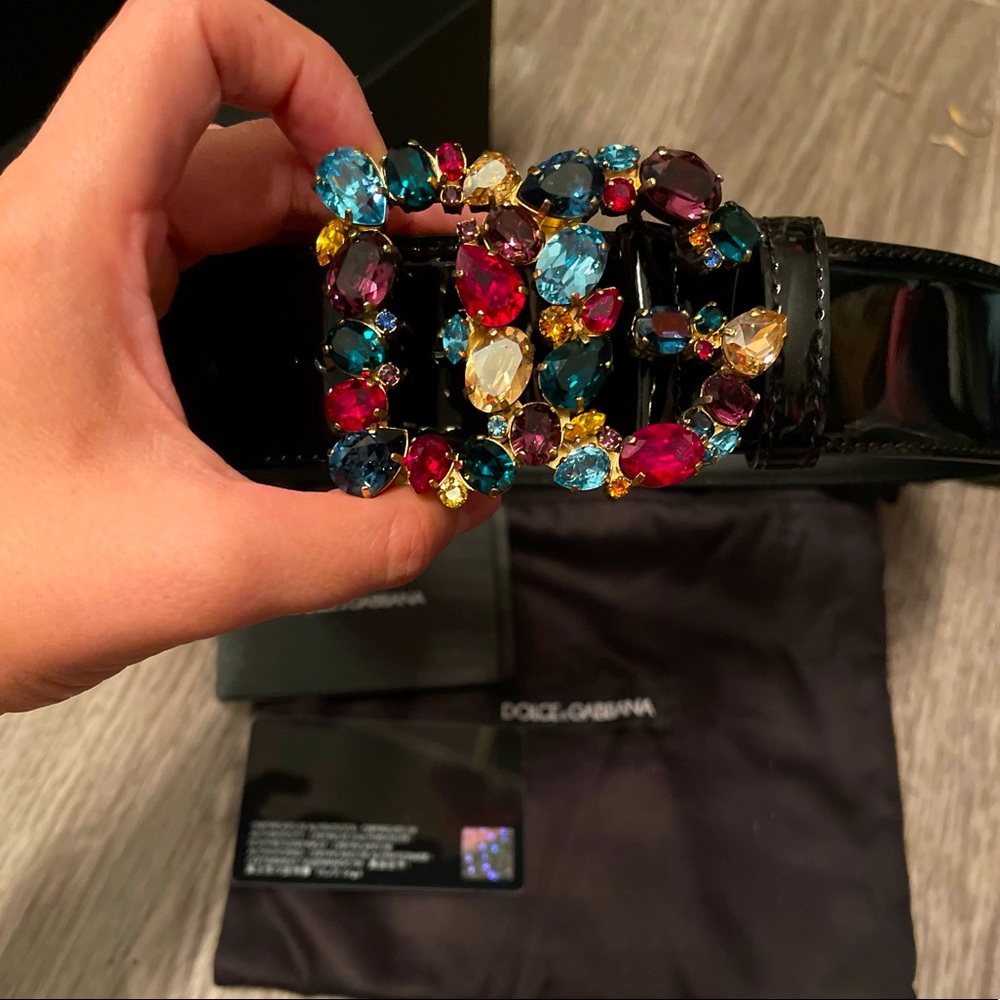 DG Dolce & Gabbana Patent Leather Embellished Belt